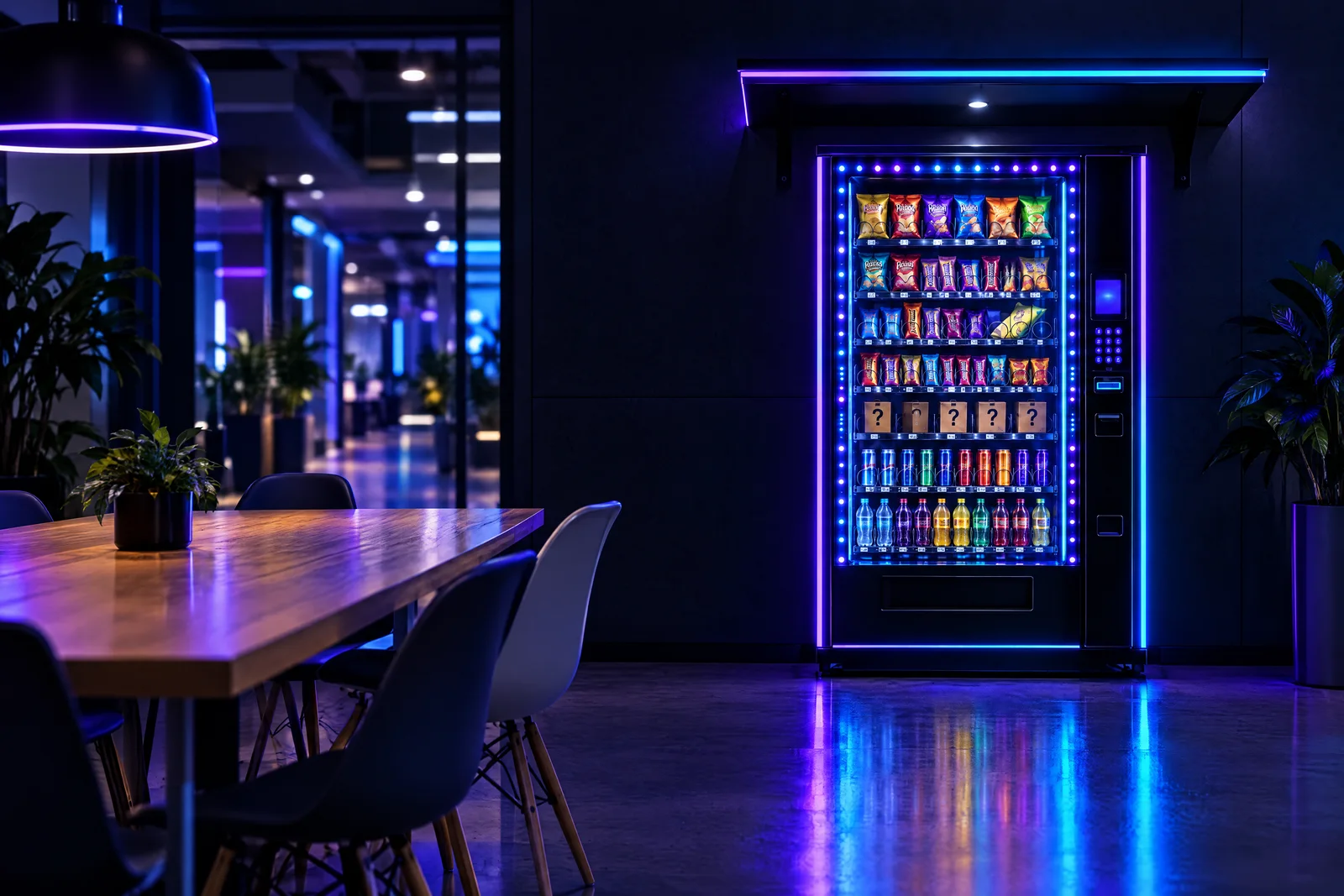 Beleuchteter Automat in einem modernen Pausenraum